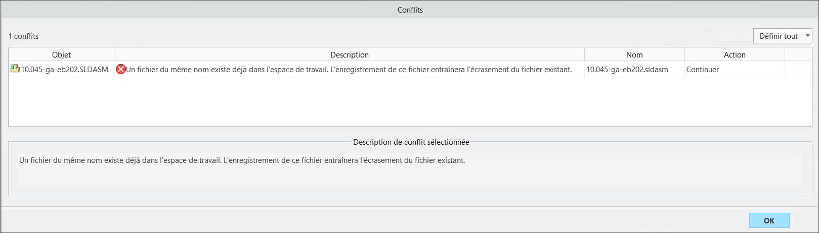Fenêtre Conflits