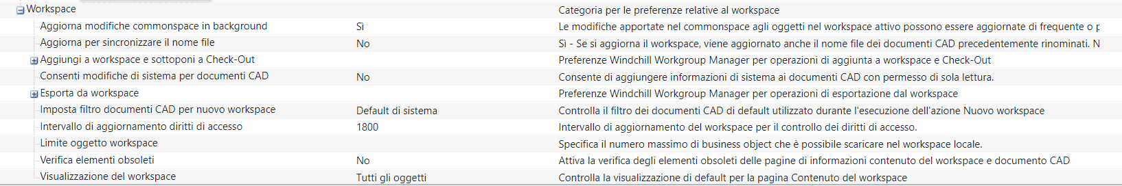 Nuova preferenza Imposta filtro documenti CAD per nuovo workspace