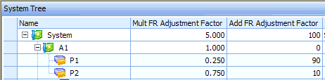System Tree with Adjustment Factors Entered