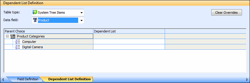 Dependent List Definition with Parent List Selected