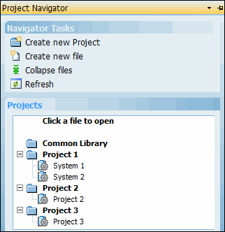 Project Navigator in Project/System Selection State