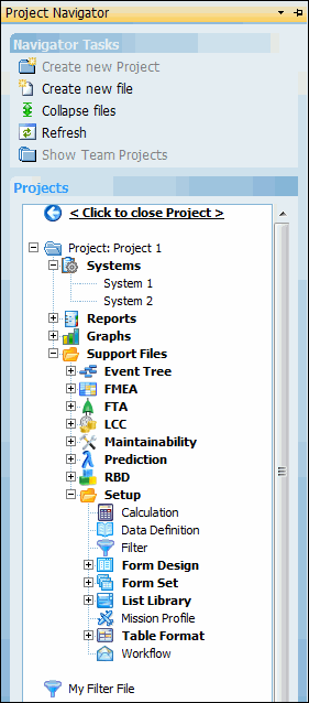 Project Navigator with Support and Setup Folders Shown