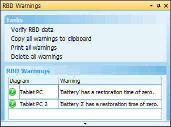 RBD Warnings Window