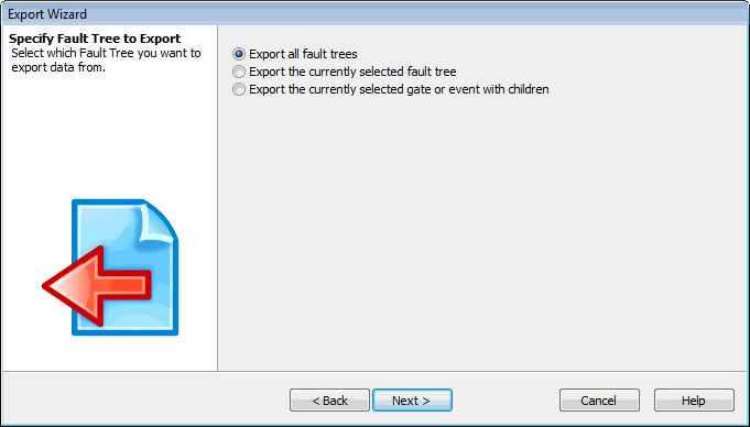 View Specify Fault Tree to Export Page