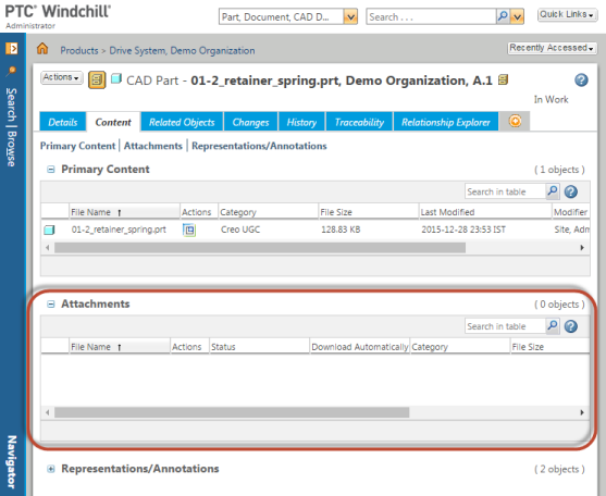 Cs235377 Windchill Pdmlinkのepmドキュメントの コンテンツ タブからcadドキュメントの添付 ファイルを編集 追加 または削除する方法