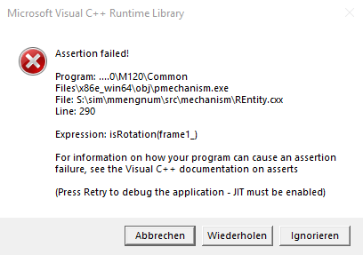 Cs Creating A Cam Follower Connection And Selecting Drag Causes An Quot Assertion Failed Quot Error Microsoft Visual C Runtime Library In Pro Mechanism Module Or Crashes Creo Parametric